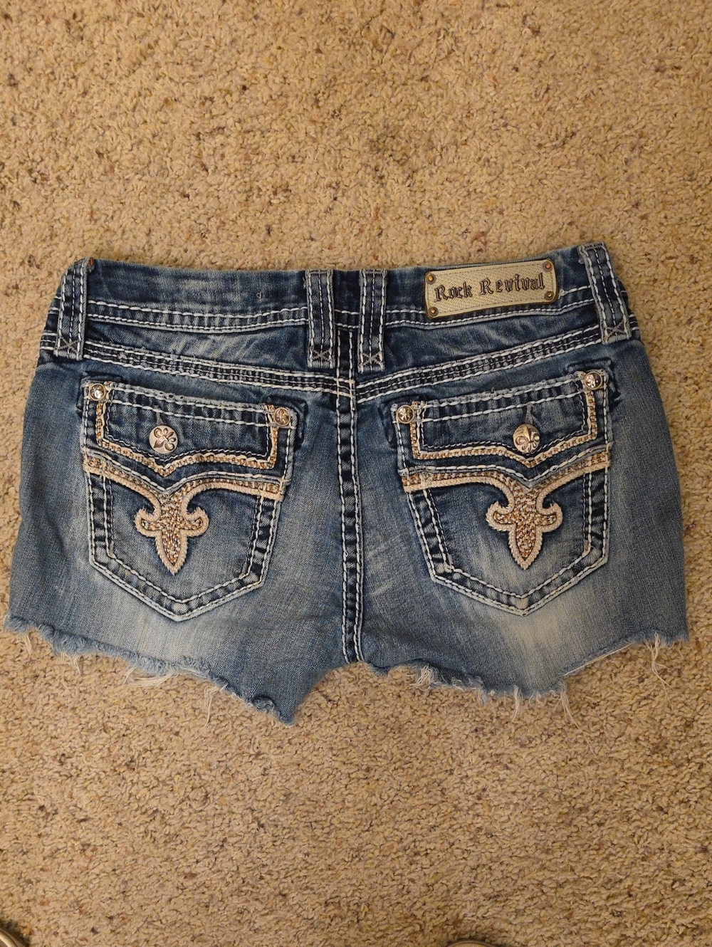 Rock Revival Distressed Embroidered Denim Shorts - Blue